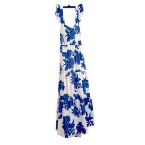 White & Blue Floral open back Maxi Dress NWOT